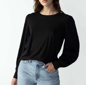 Sanctuary XS Wonderland Mix Media Top Black Puff Sleeve